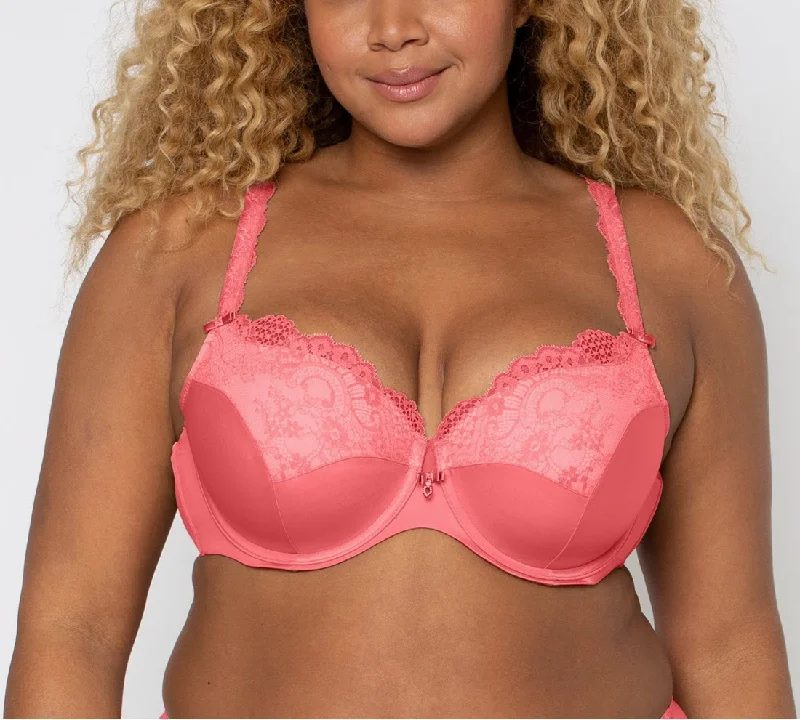 Curvy Couture Tulip Lace Sun Kissed Coral Balconette Bra 1017