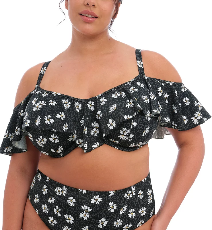 Elomi Plain Sailing Bardot Ruffle Underwire Bikini Top (ES7273) - Black Daisy