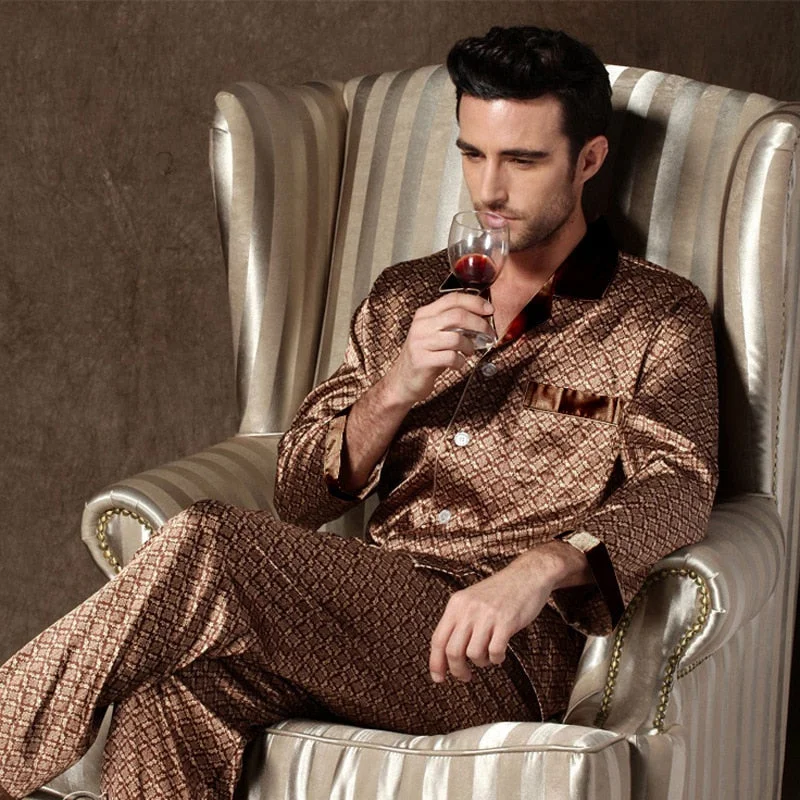 Mens Luxury Fashion Designer Silk  Pajama Set