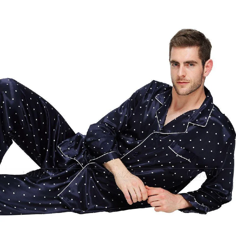 Men's Silk Satin Pajamas Set Dotted Sleepwear Pants Set