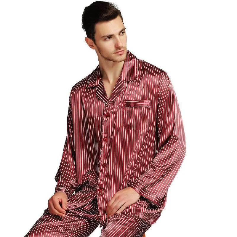 Mens Sleepwear Pants Set Silk Satin Pajamas Pajama Set